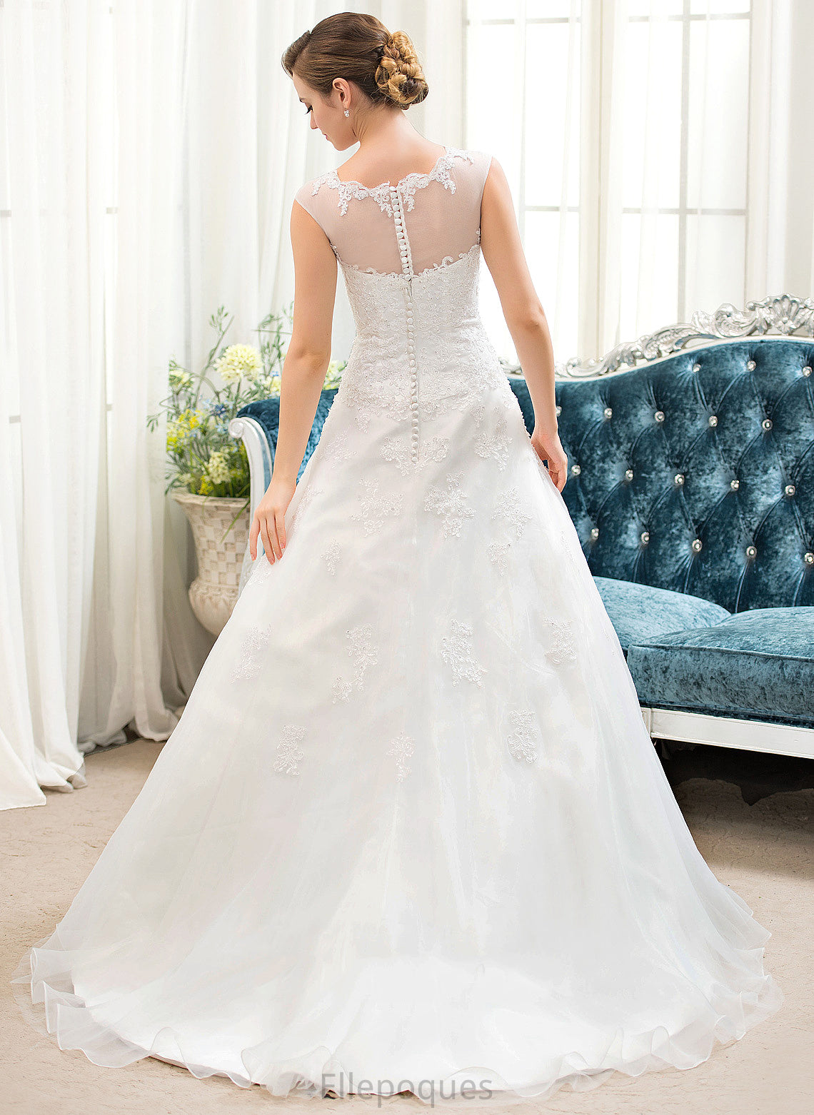 Beading Kiersten Train Dress Ball-Gown/Princess Illusion Organza Tulle With Sweep Wedding Dresses Lace Sequins Wedding