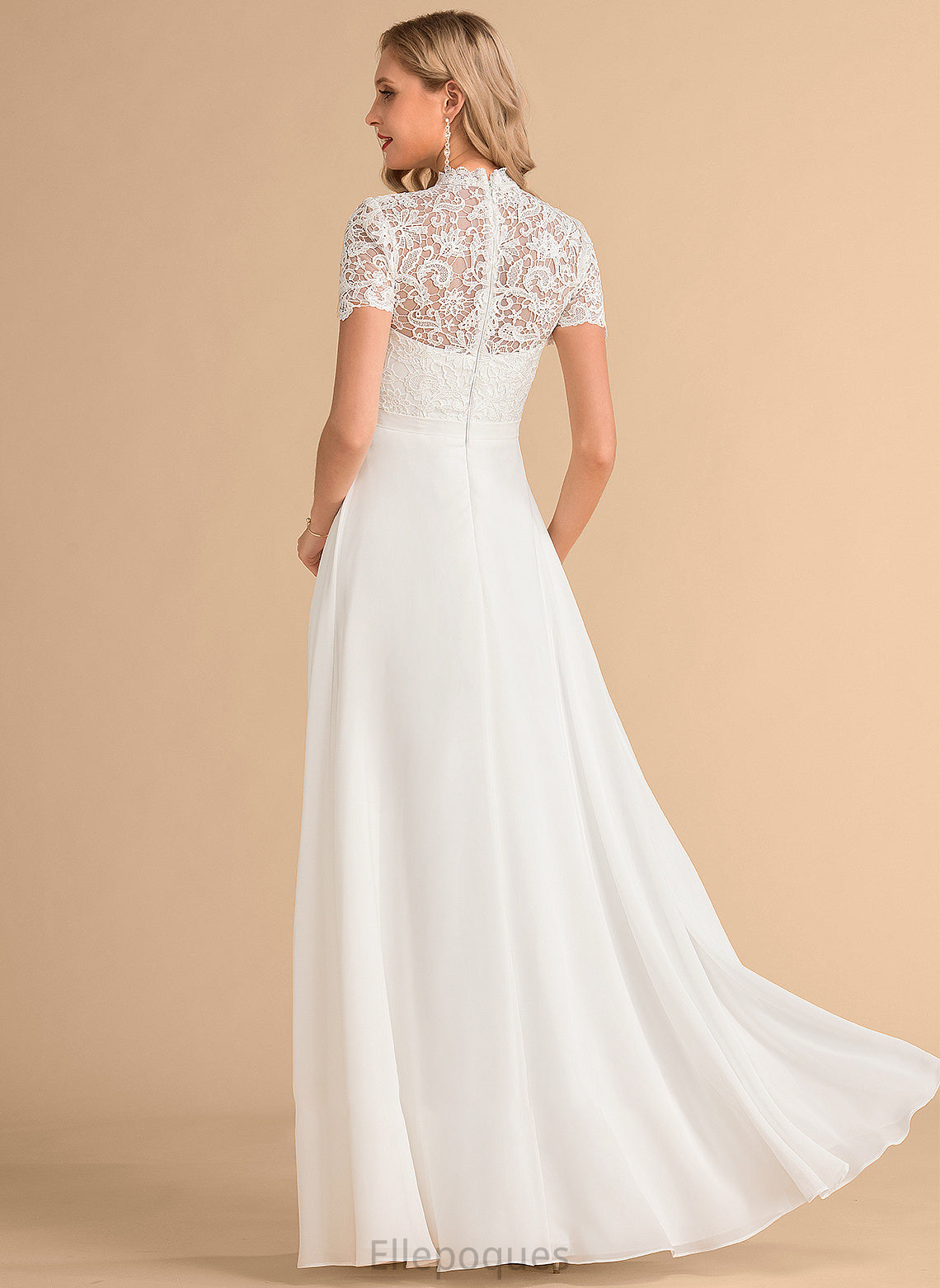 Dress Gretchen Floor-Length Wedding Dresses Neck High A-Line Wedding Chiffon Lace