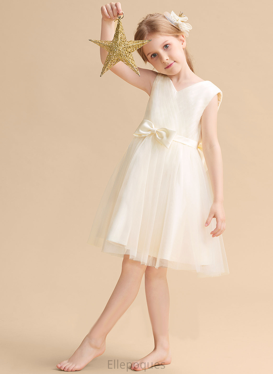 Tulle Flower Girl Dresses - Sleeveless Dress V-neck Bow(s) A-Line Girl With Mattie Flower Knee-length