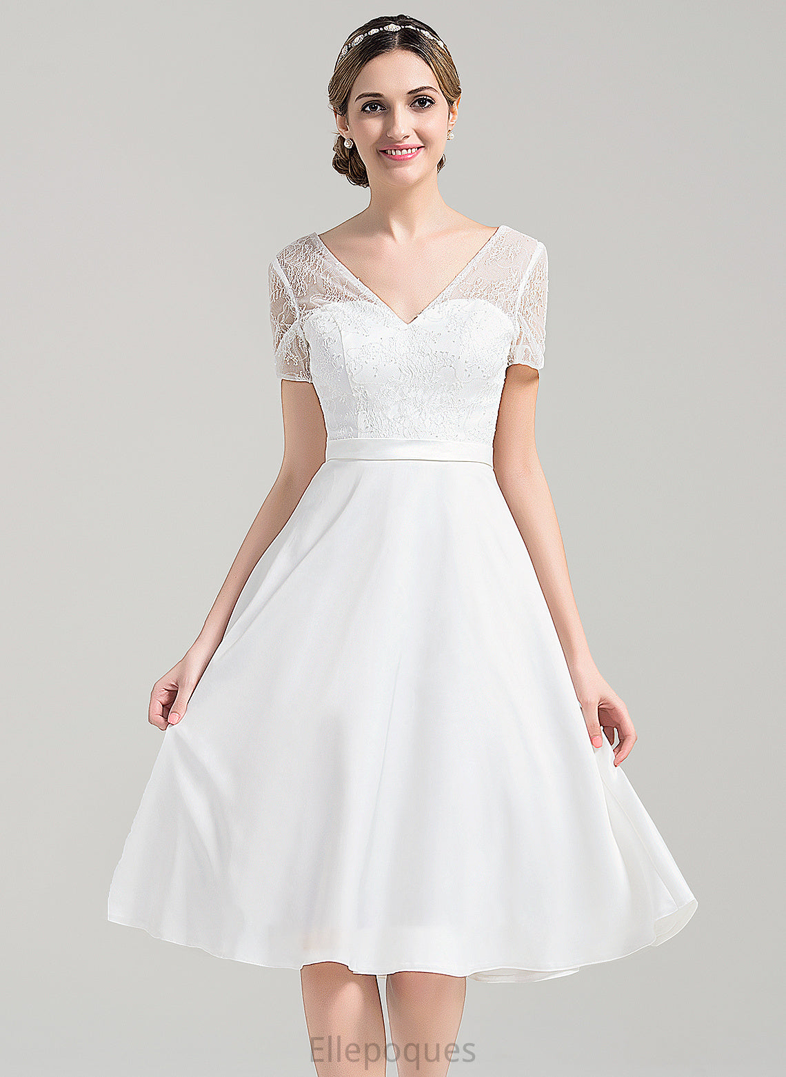 Wedding Dresses Satin Dress V-neck Wedding Knee-Length A-Line Tiffany