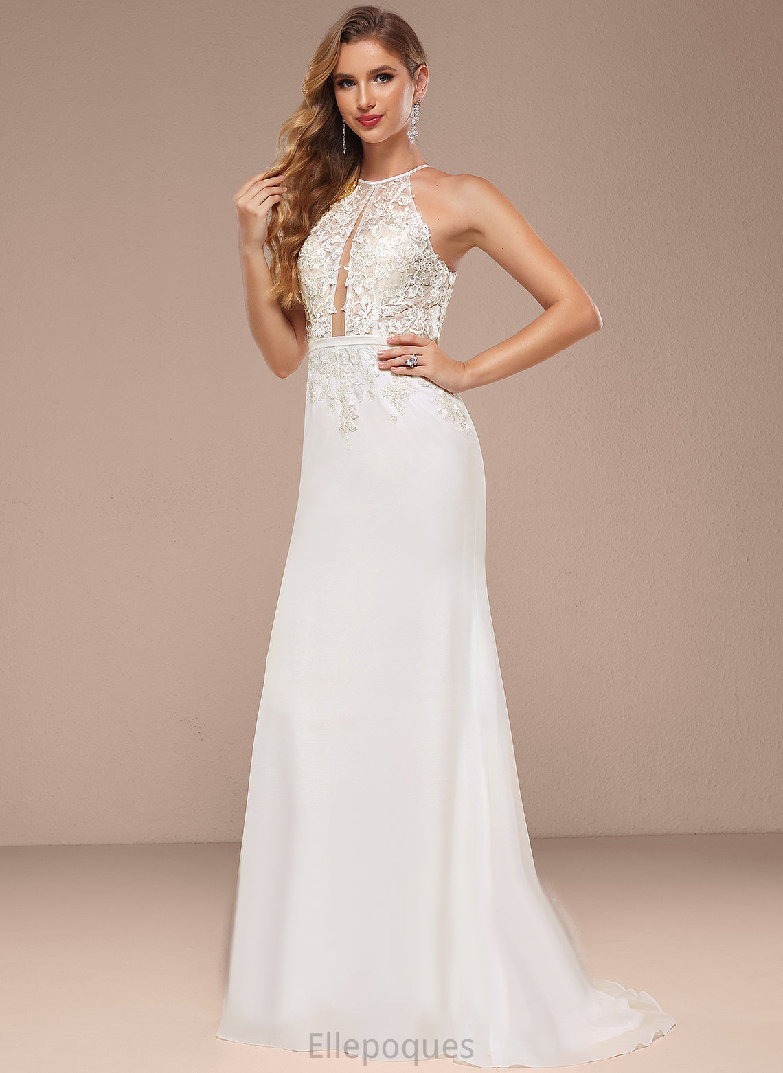 With Sequins Wedding Dresses Sweep Chiffon Alexis Train Trumpet/Mermaid Lace Wedding Dress Halter