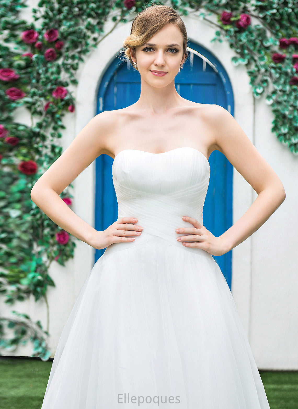 With Dress A-Line Ruffle Sweetheart Tulle Wedding Dresses Tea-Length Wedding Cadence