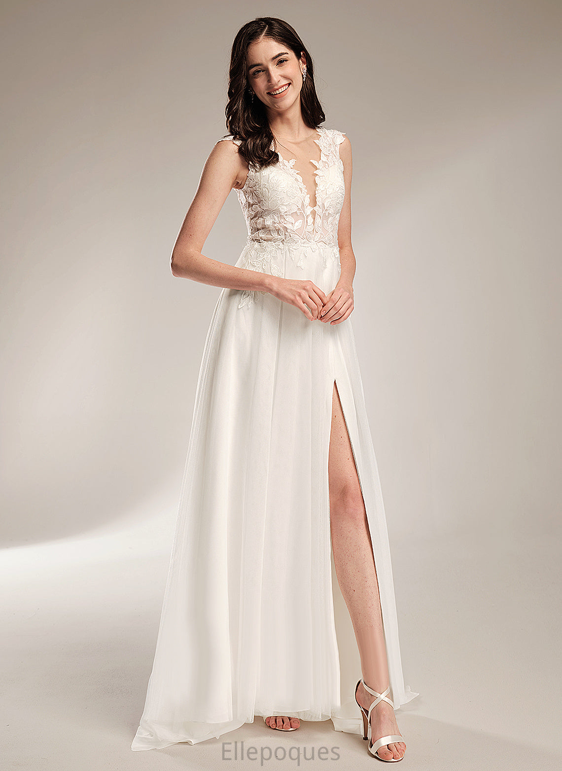 V-neck A-Line Wedding Dresses Monique Lace Court Train Tulle Wedding With Dress Sequins