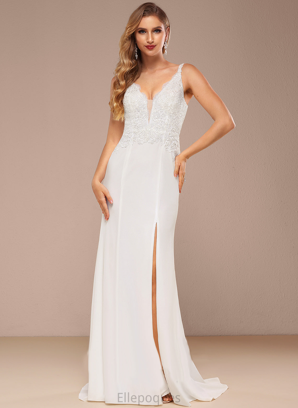 Train V-neck Wedding Esmeralda Lace Sweep Sequins With Dress Wedding Dresses Trumpet/Mermaid Chiffon