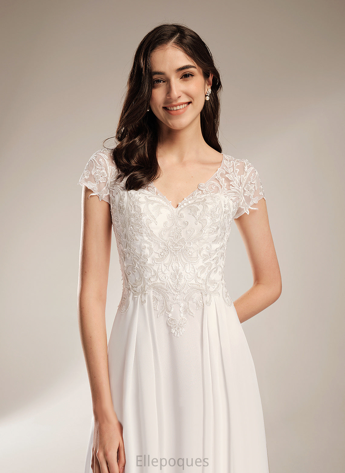 With Asymmetrical Wedding Dresses Chiffon A-Line Wedding Mia V-neck Lace Dress