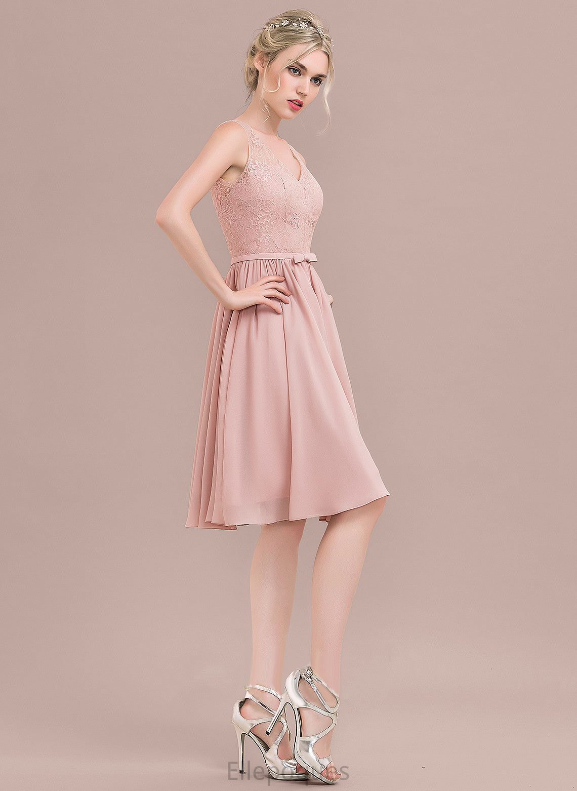 Lace A-Line Marisa Lace V-neck Homecoming Dresses With Dress Chiffon Bow(s) Homecoming Knee-Length