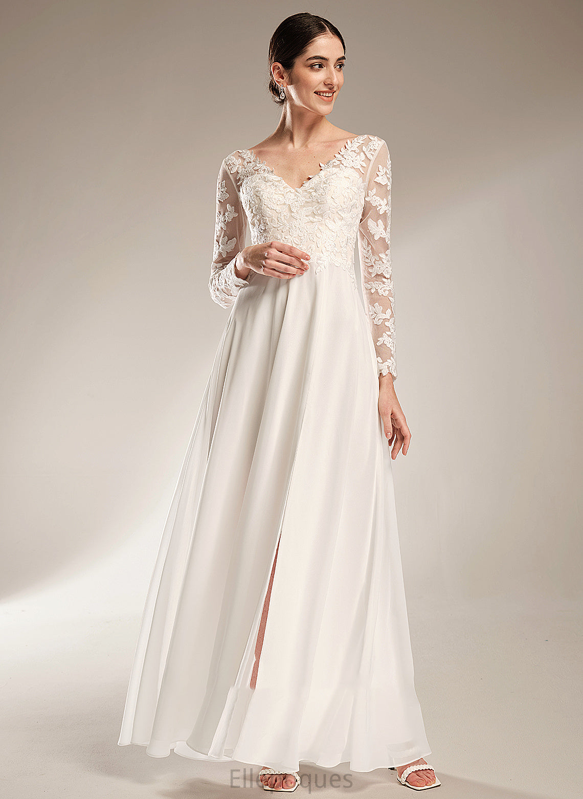 Sonia Floor-Length Front Dress Wedding Dresses Split V-neck With A-Line Wedding