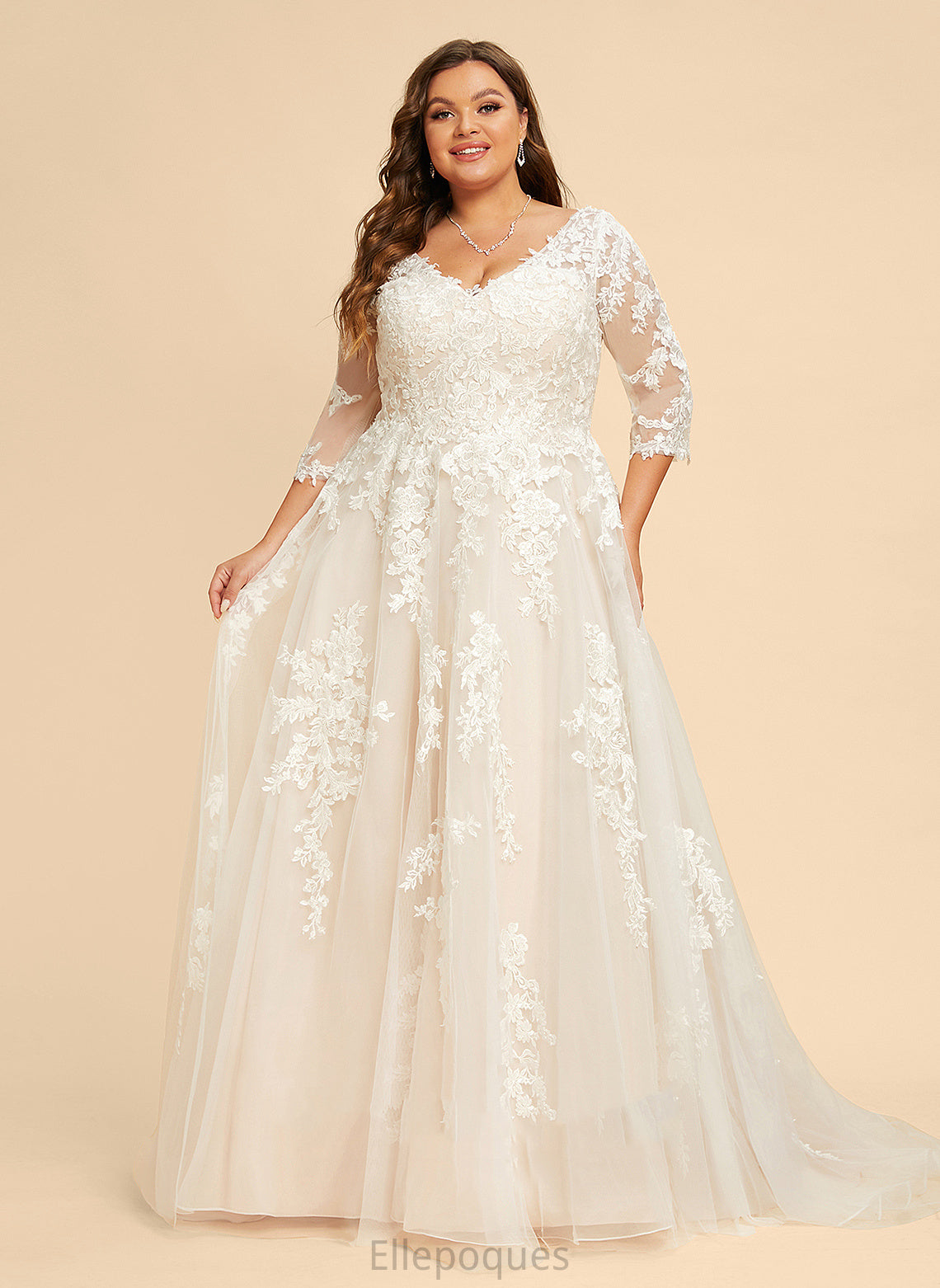 Wedding Lace Sequins Dress Tulle Wedding Dresses With Nayeli Court V-neck A-Line Train