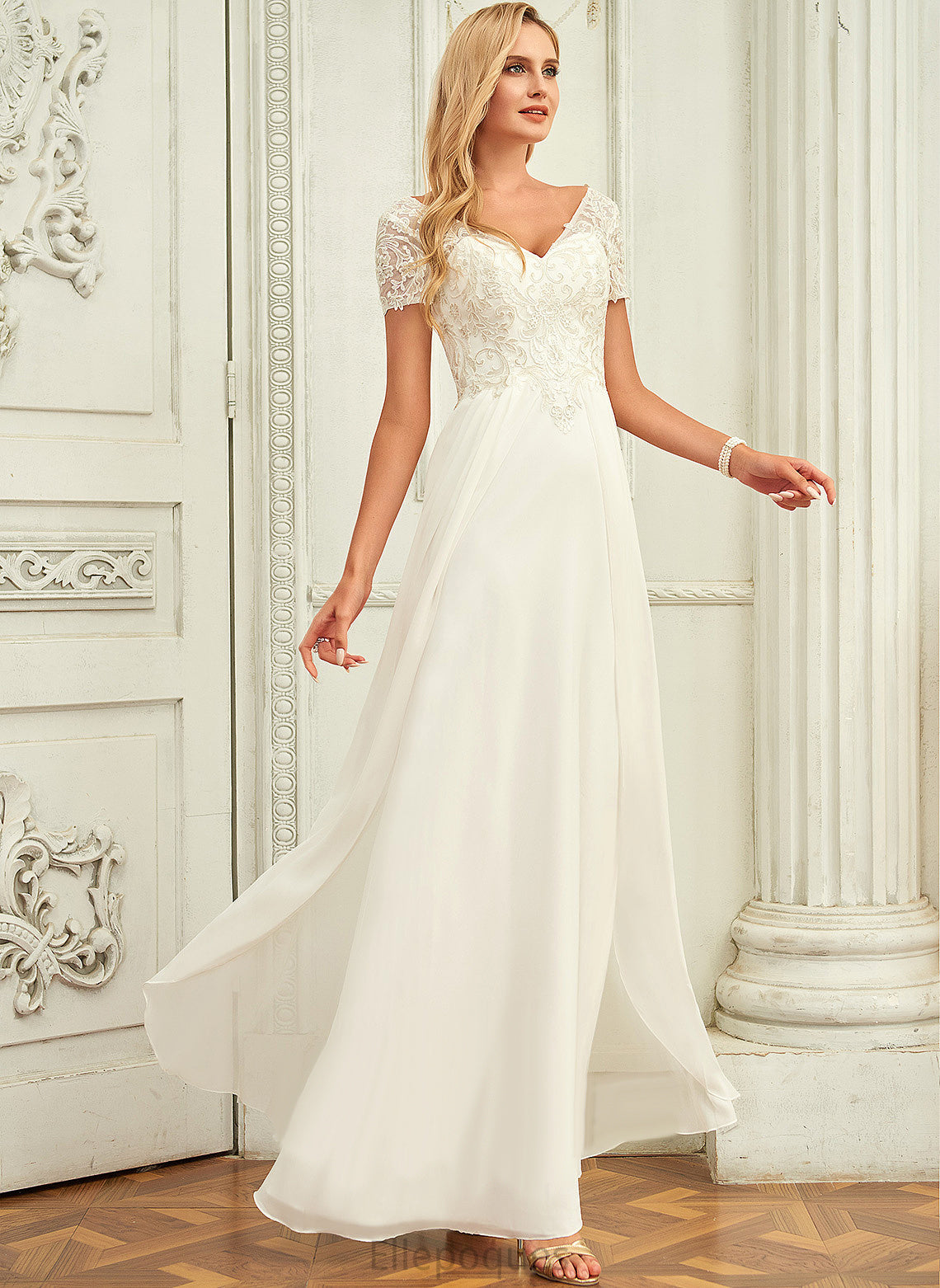 V-neck Wedding Dresses Floor-Length Chiffon Dress Wedding A-Line Emely