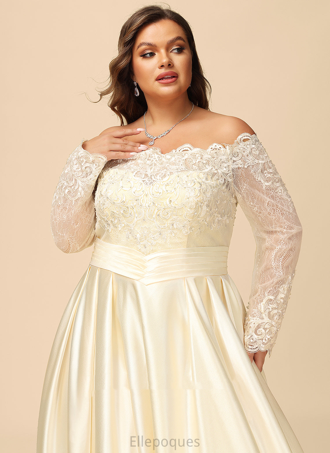 Wedding Jayden With Beading Sequins Wedding Dresses Lace Satin Sweep Train Dress Off-the-Shoulder Ball-Gown/Princess