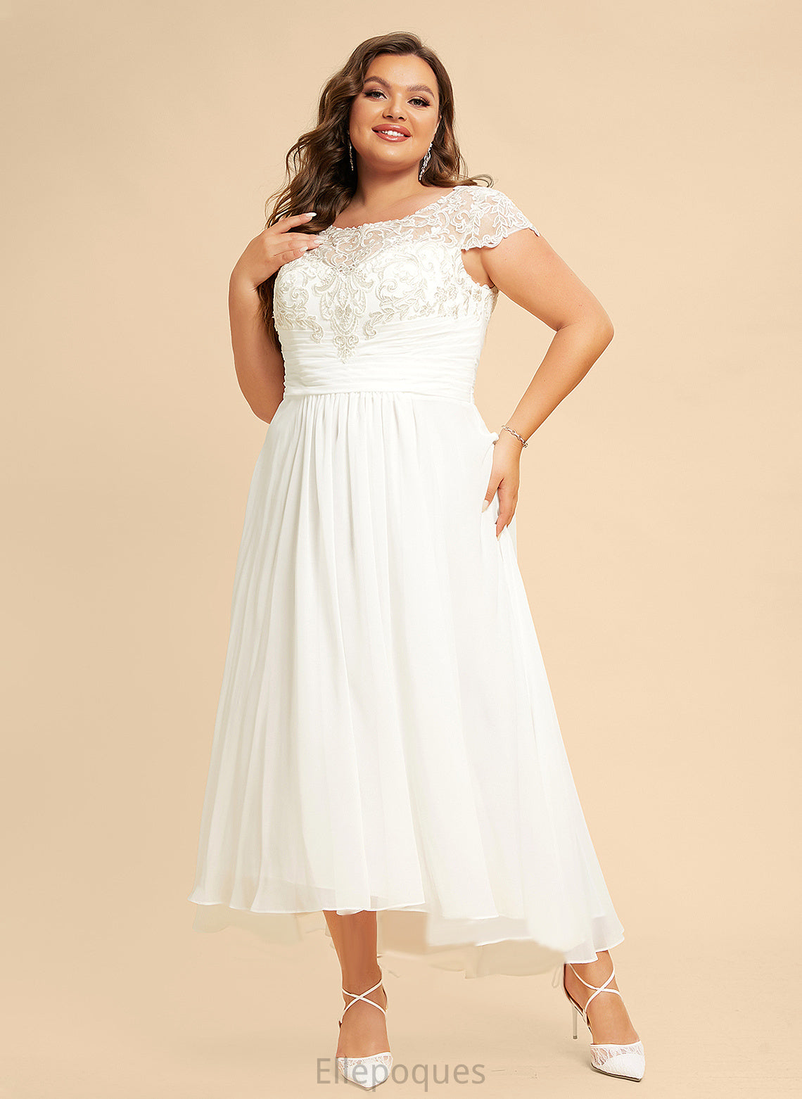 Chiffon Lace Scoop Asymmetrical Neck Wedding Dress A-Line Alani Wedding Dresses