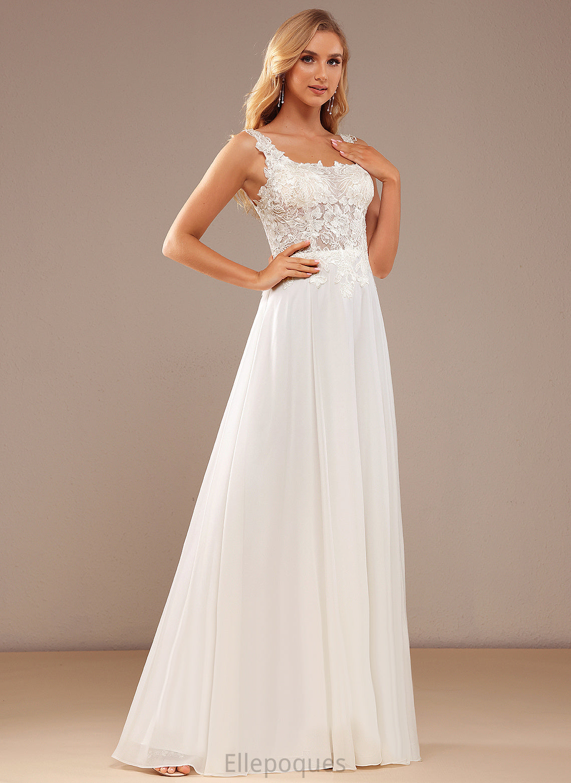 With Dress Square A-Line Chiffon Wedding Lace Wedding Dresses Lesley Sequins Floor-Length