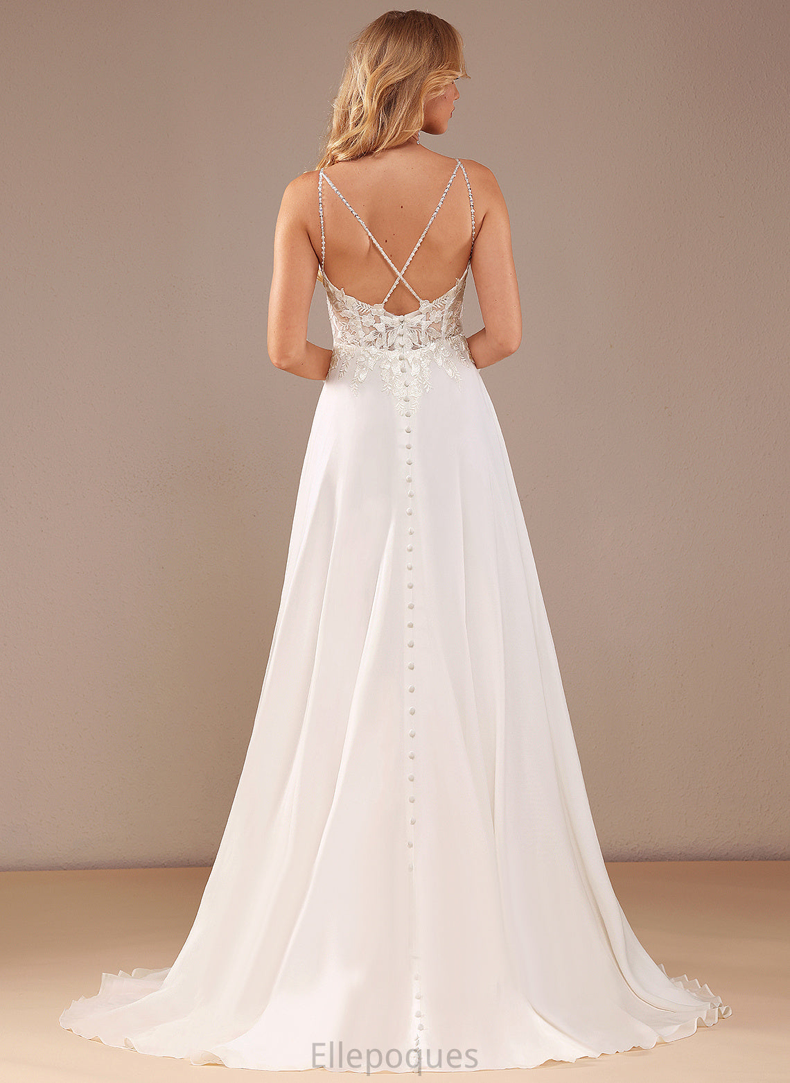 Lace Sequins Train Wedding Chiffon Pockets Lace Feather Wedding Dresses V-neck A-Line Court Margaret With Dress Beading