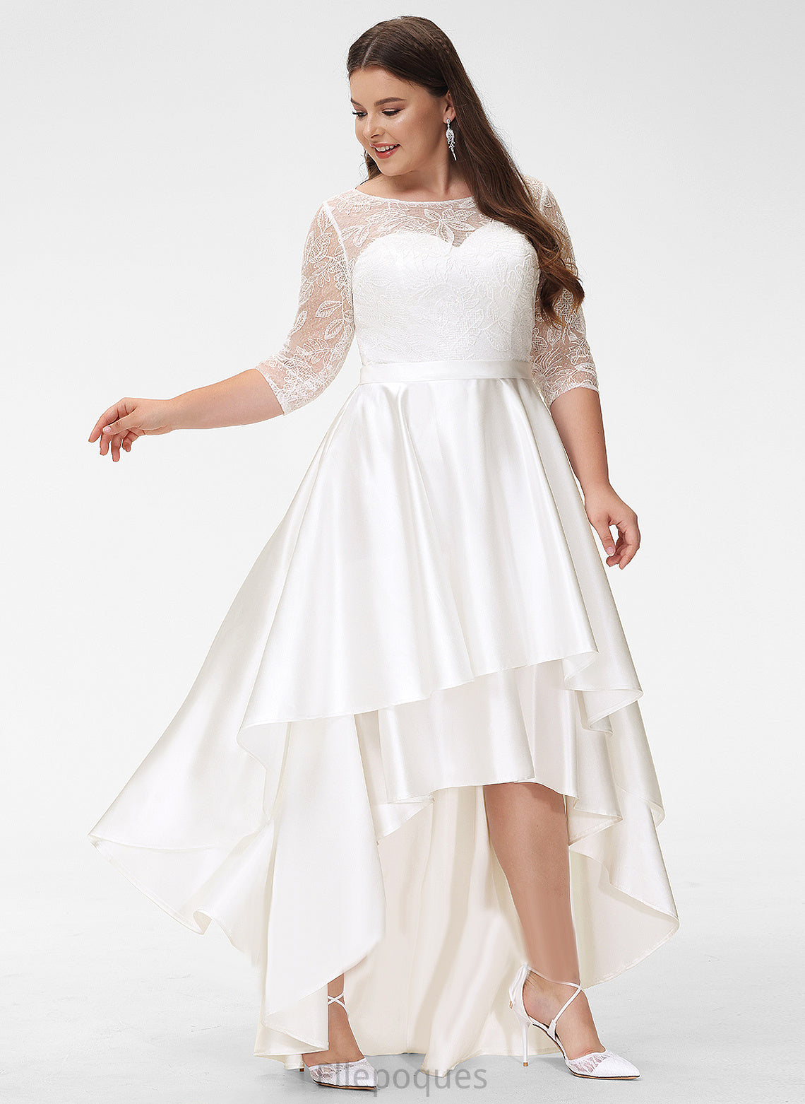 Wedding Dresses Wedding Scoop Lace Regina A-Line Satin Asymmetrical Dress