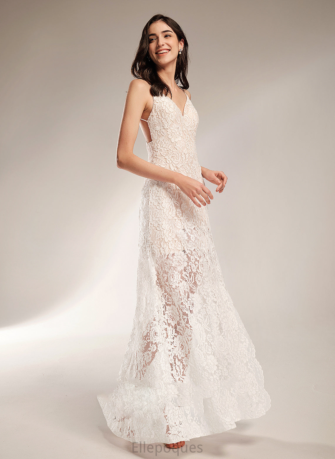 Sheath/Column Front Lace Wedding Split Wedding Dresses V-neck Dress Lexie Floor-Length With