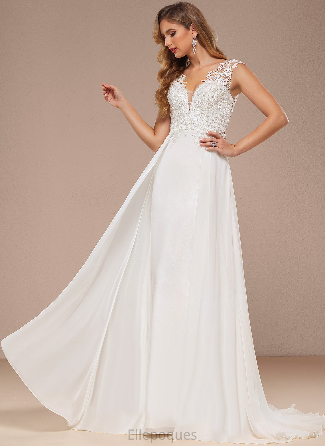 Lace Chiffon V-neck Dress Sweep Siena A-Line Wedding Dresses Wedding Train