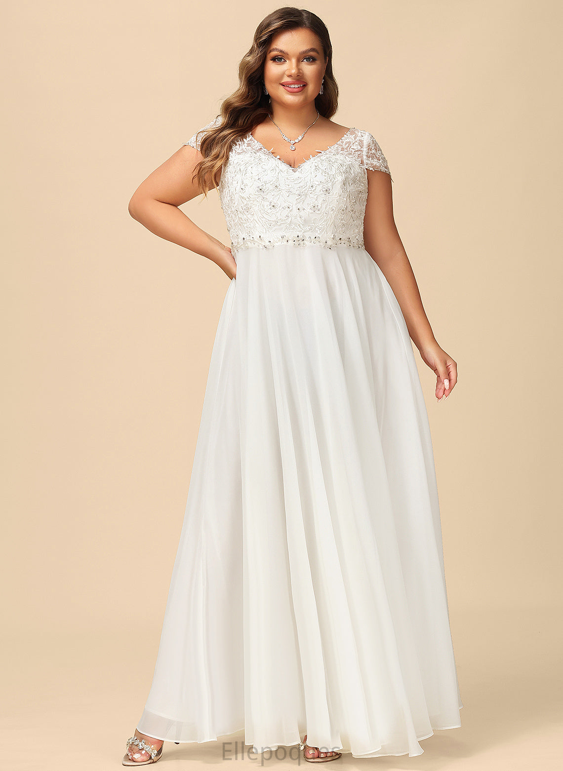 Chiffon V-neck Katharine Wedding Dresses Sequins Wedding Dress A-Line Floor-Length Beading Lace With