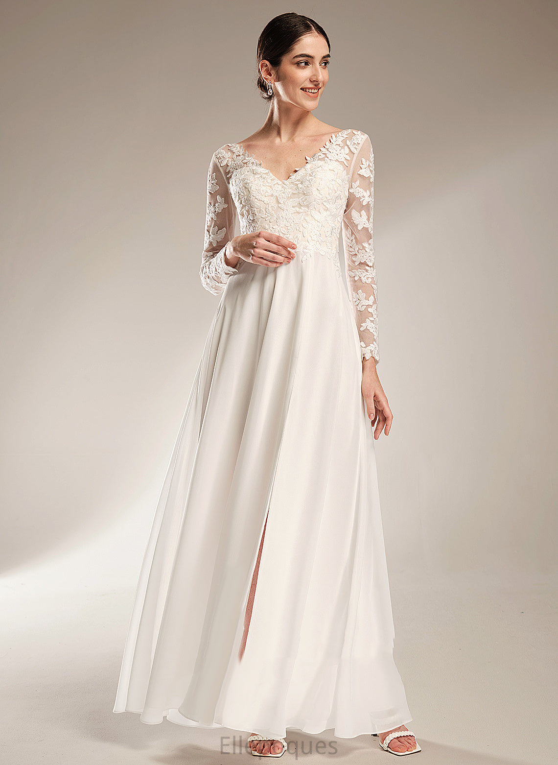 Lace A-Line Dress Katrina Floor-Length V-neck Wedding Chiffon Wedding Dresses