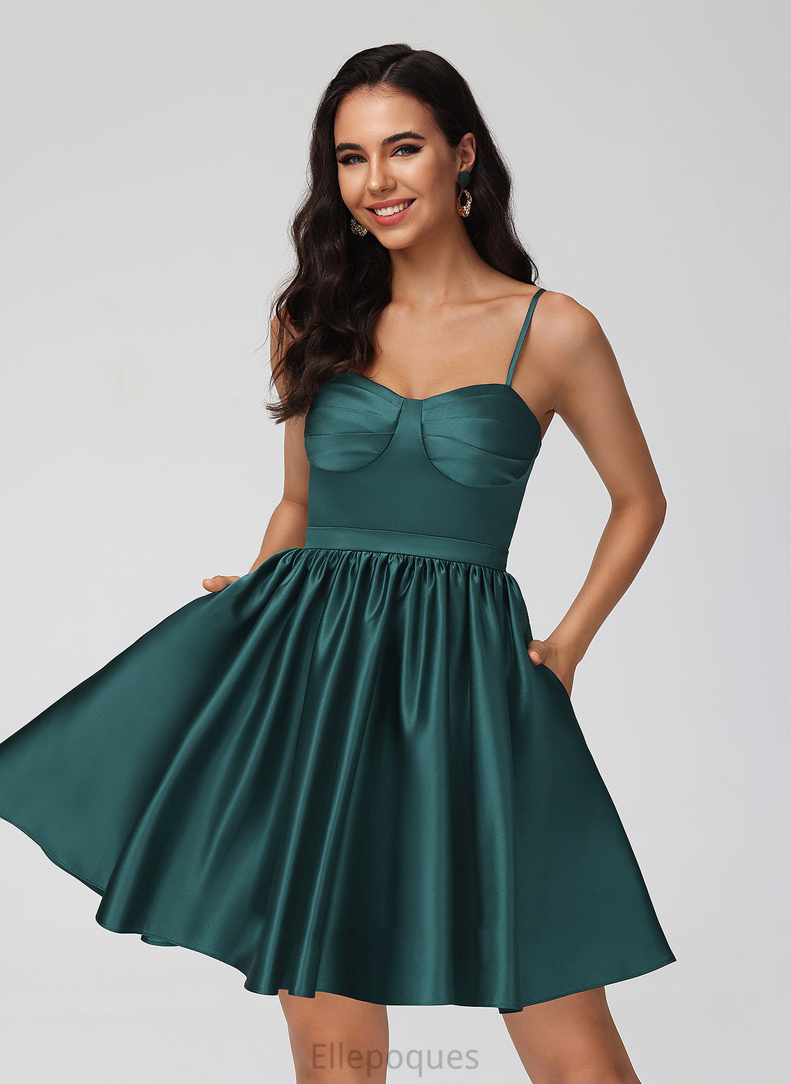 Short/Mini Ryan Homecoming Dresses Pockets With Dress Sweetheart Homecoming Satin A-Line