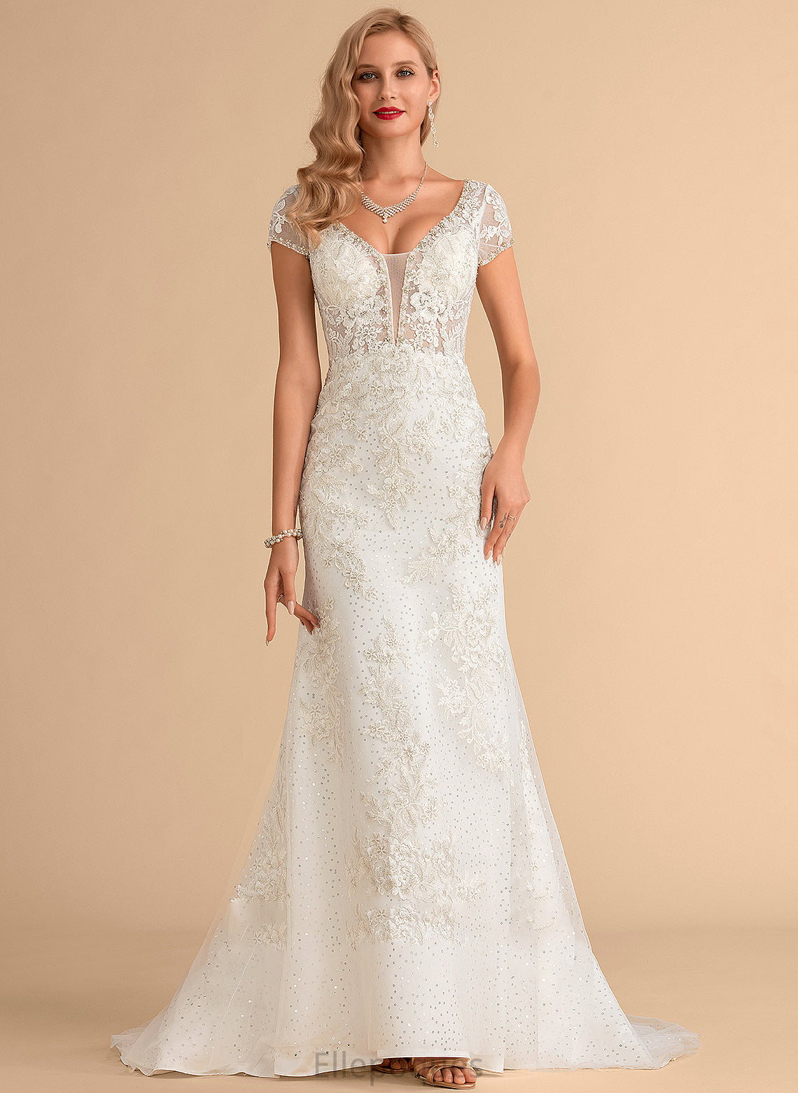 Dress Sequins V-neck Beading Wedding Dresses Tulle Court With Lace Trumpet/Mermaid Train Wedding Kailyn