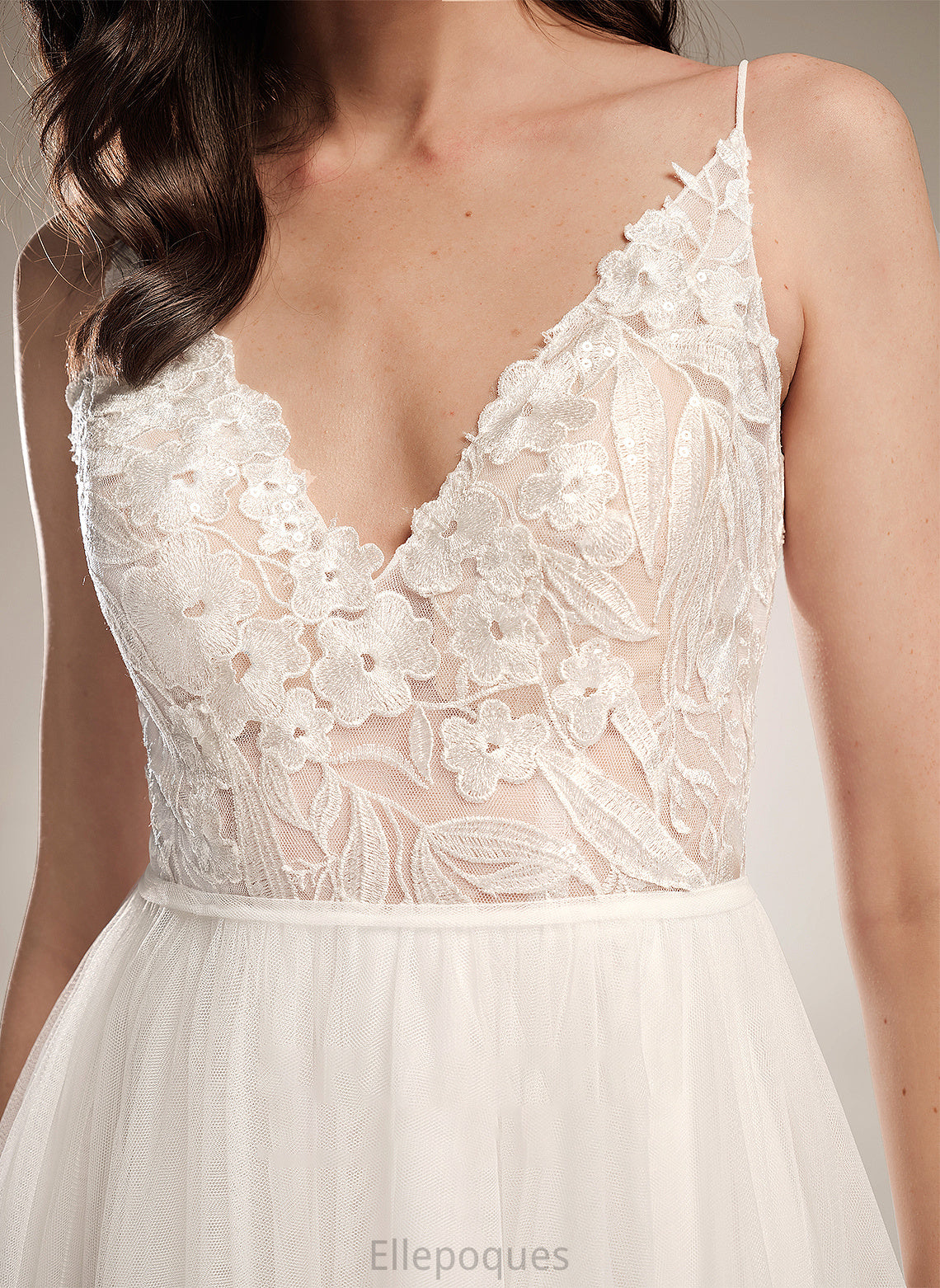 Tea-Length Joslyn Wedding Dress A-Line Wedding Dresses V-neck