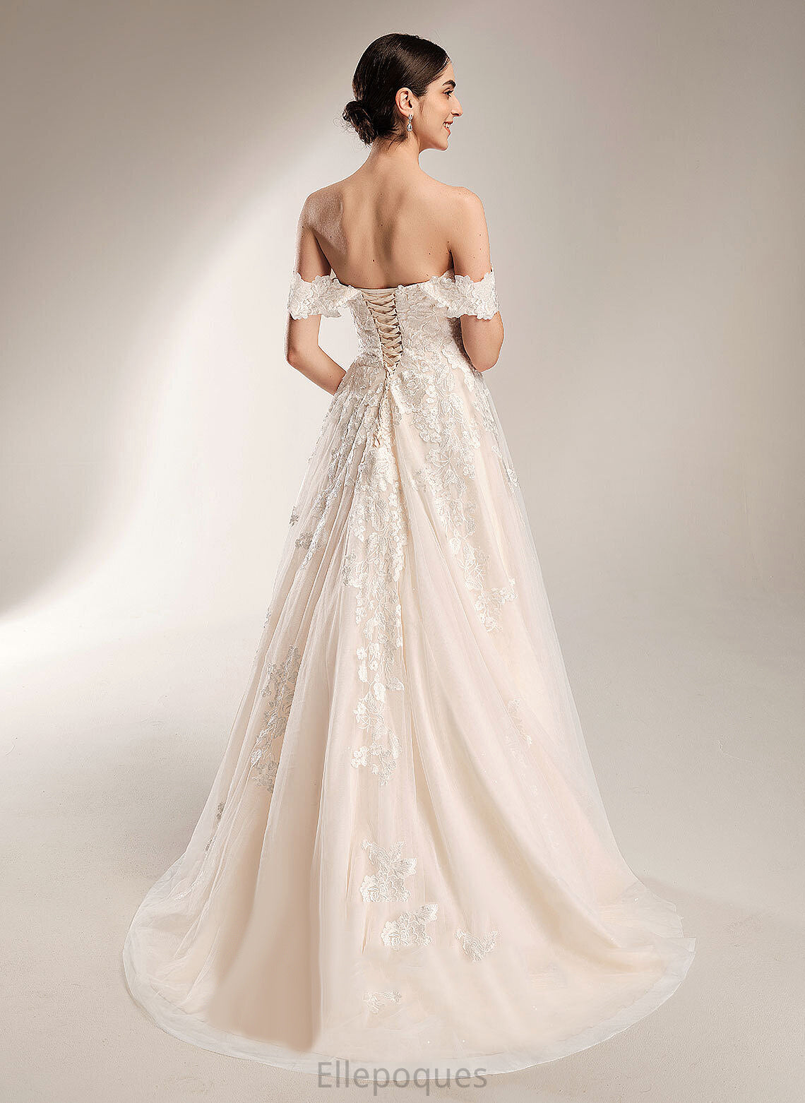 Train Off-the-Shoulder Dress Wedding Dresses Lace Chapel Gertie Wedding Ball-Gown/Princess Tulle