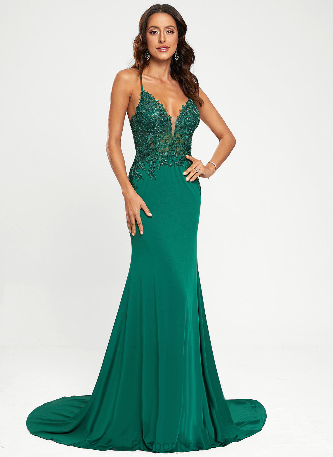 V-neck Ashtyn Train Prom Dresses With Jersey Sequins Trumpet/Mermaid Sweep