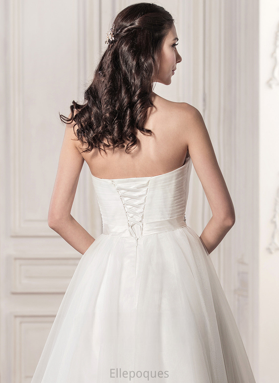 Tulle Sweetheart Satin Ruffle Wedding Wedding Dresses Tea-Length Dress With Sequins Amy A-Line Beading