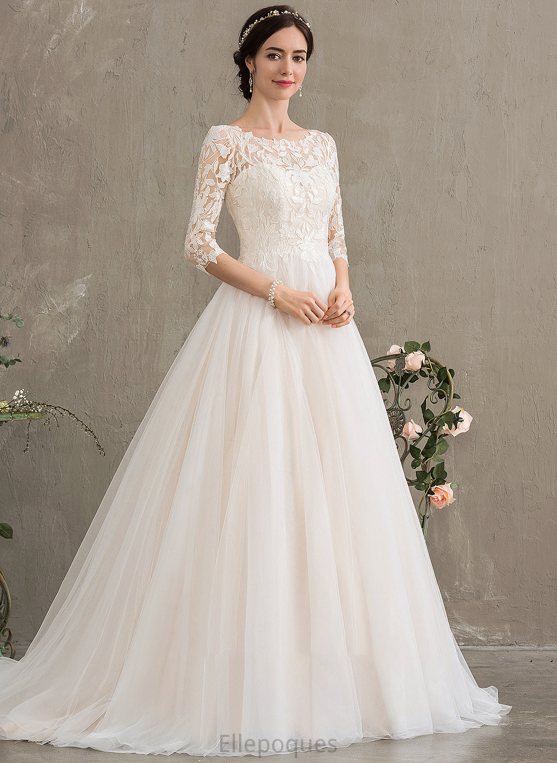 Tulle Train Court Dress Sequins Ball-Gown/Princess Wedding Neck Wedding Dresses With Nan Scoop