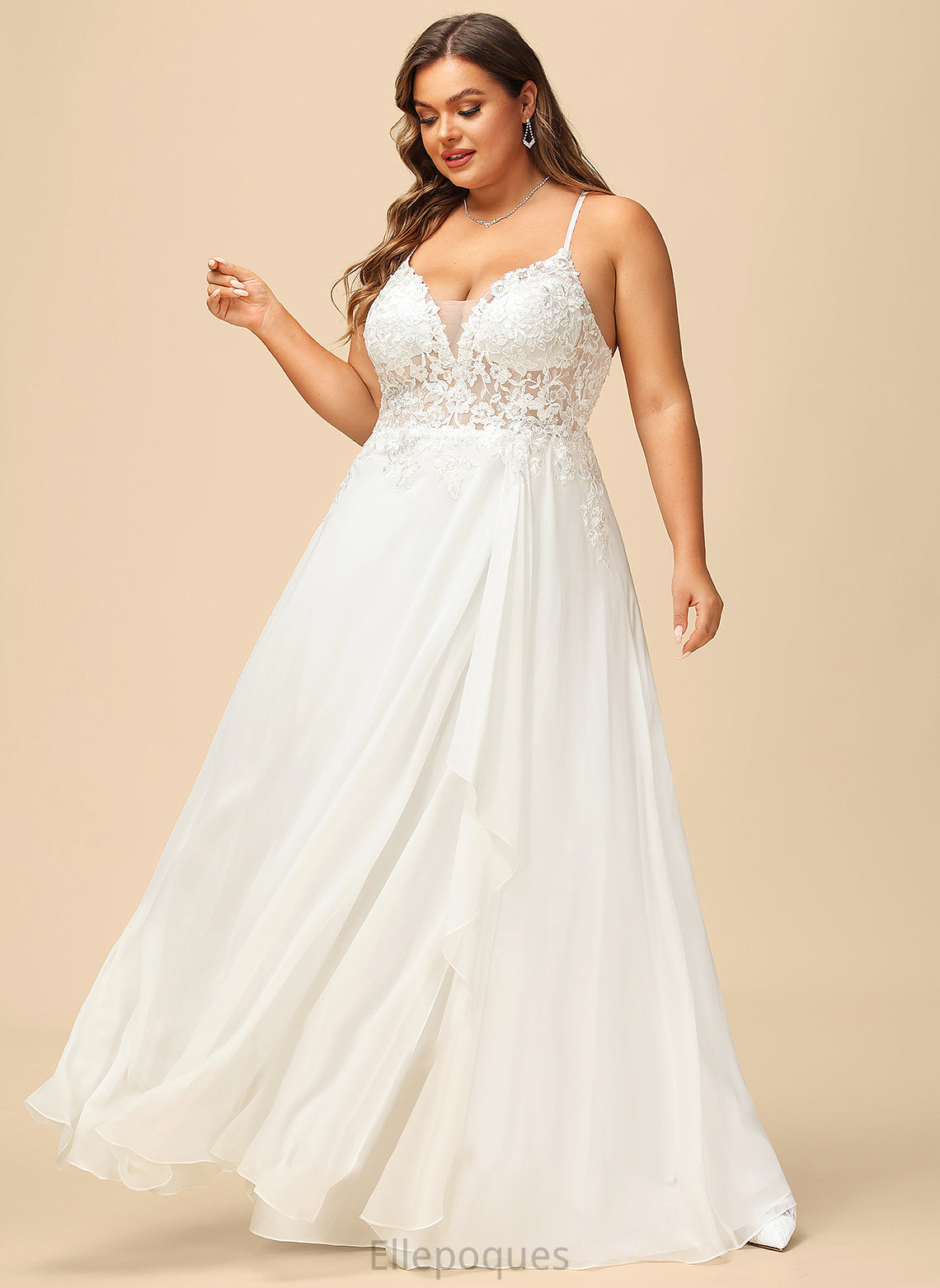 Chiffon With Wedding Dresses Floor-Length Wedding Lace Dress V-neck A-Line Ryleigh Sequins