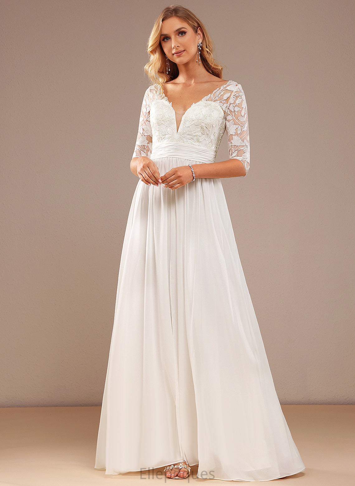 Lace Miah Floor-Length Ruffle V-neck Chiffon Wedding Wedding Dresses Sequins With Dress A-Line