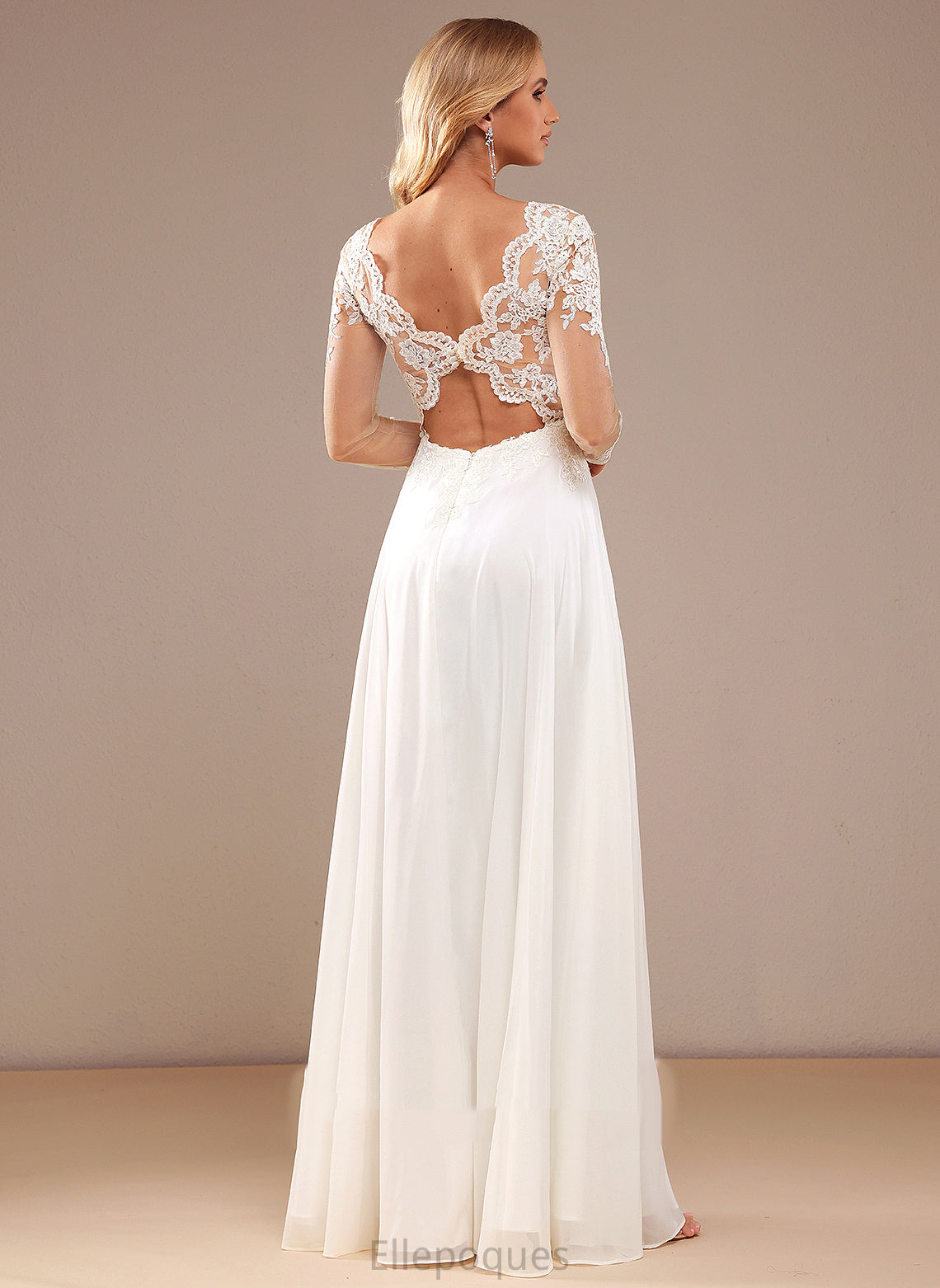 Sequins A-Line Dress Wedding Dresses V-neck Floor-Length Lace Chiffon Lace Wedding Ashlynn With