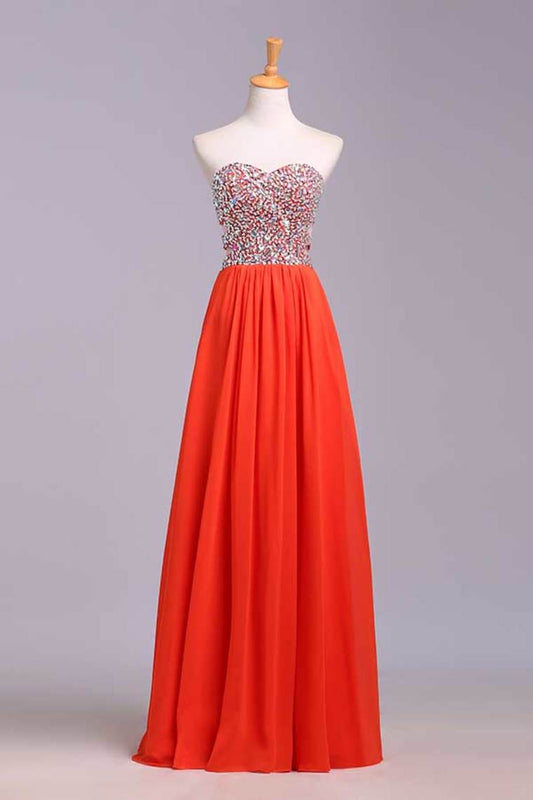 2024 Prom Dresses A-Line Sweetheart Chiffon Floor Length With Beading/Sequins