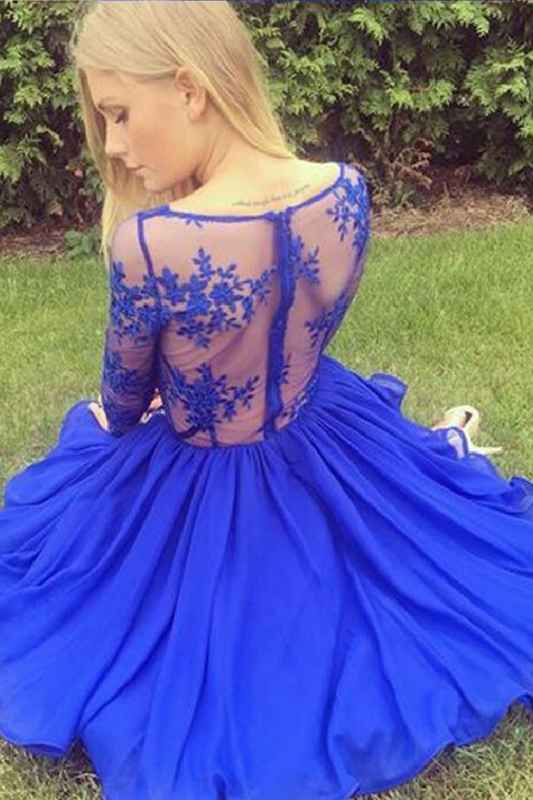 2024 A Line V Neck Long Sleeves Homecoming Dresses Chiffon With Applique