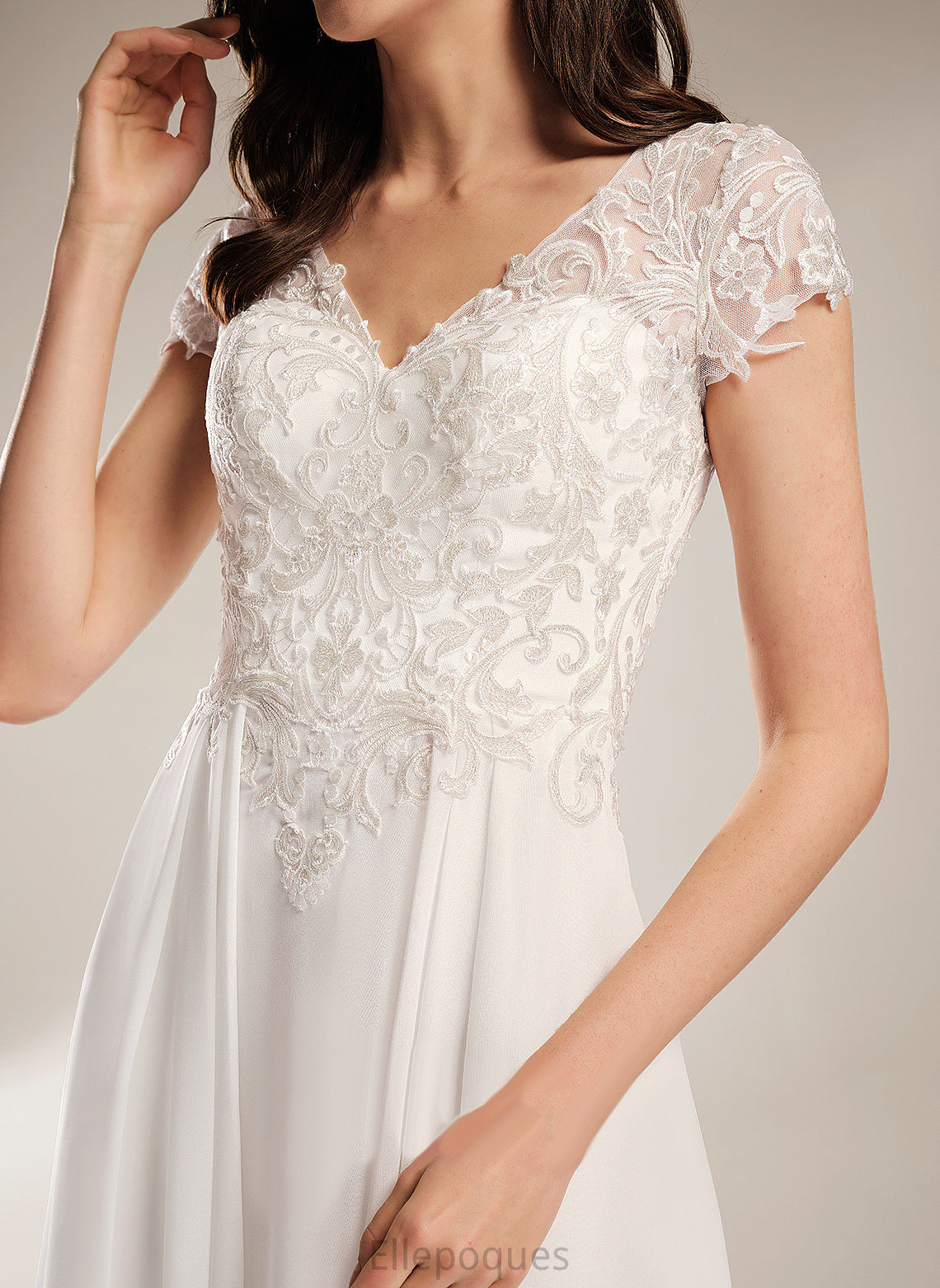 With Asymmetrical Wedding Dresses Chiffon A-Line Wedding Mia V-neck Lace Dress