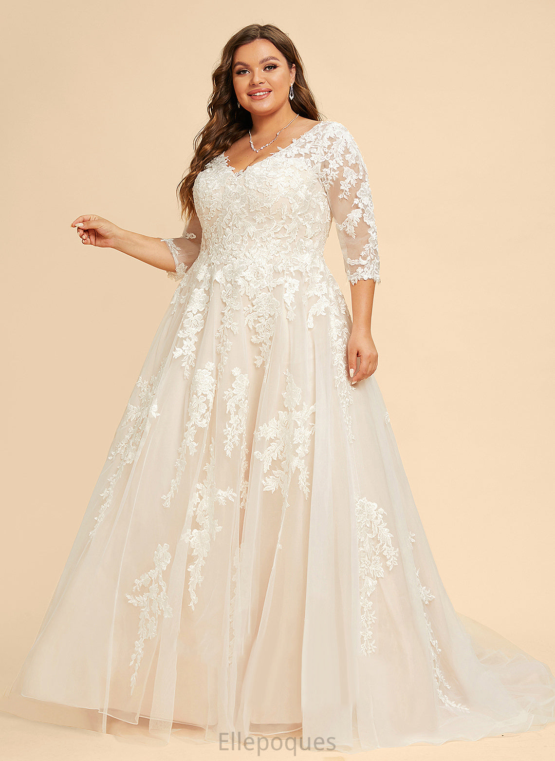 Wedding Lace Sequins Dress Tulle Wedding Dresses With Nayeli Court V-neck A-Line Train