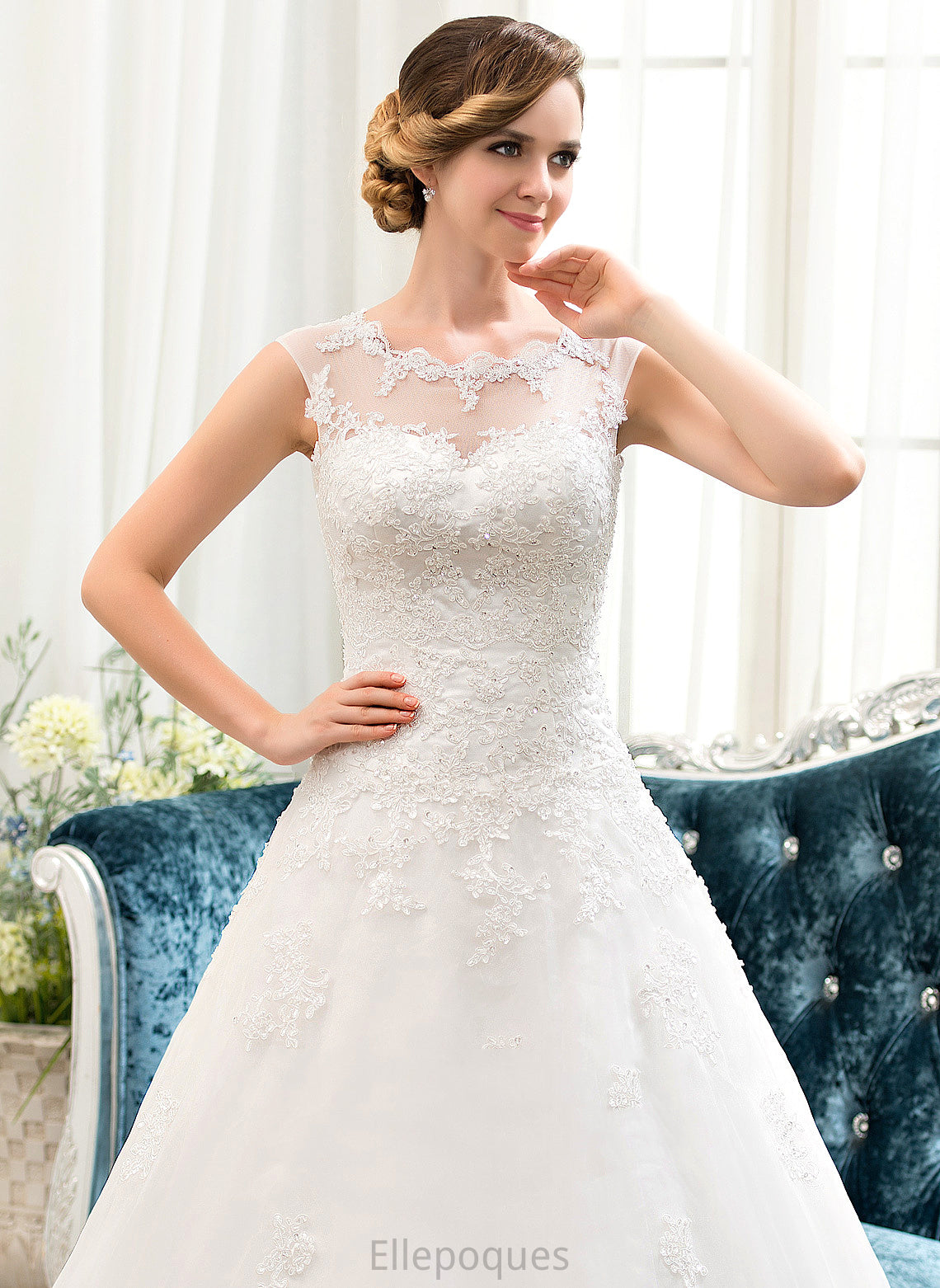 Beading Kiersten Train Dress Ball-Gown/Princess Illusion Organza Tulle With Sweep Wedding Dresses Lace Sequins Wedding