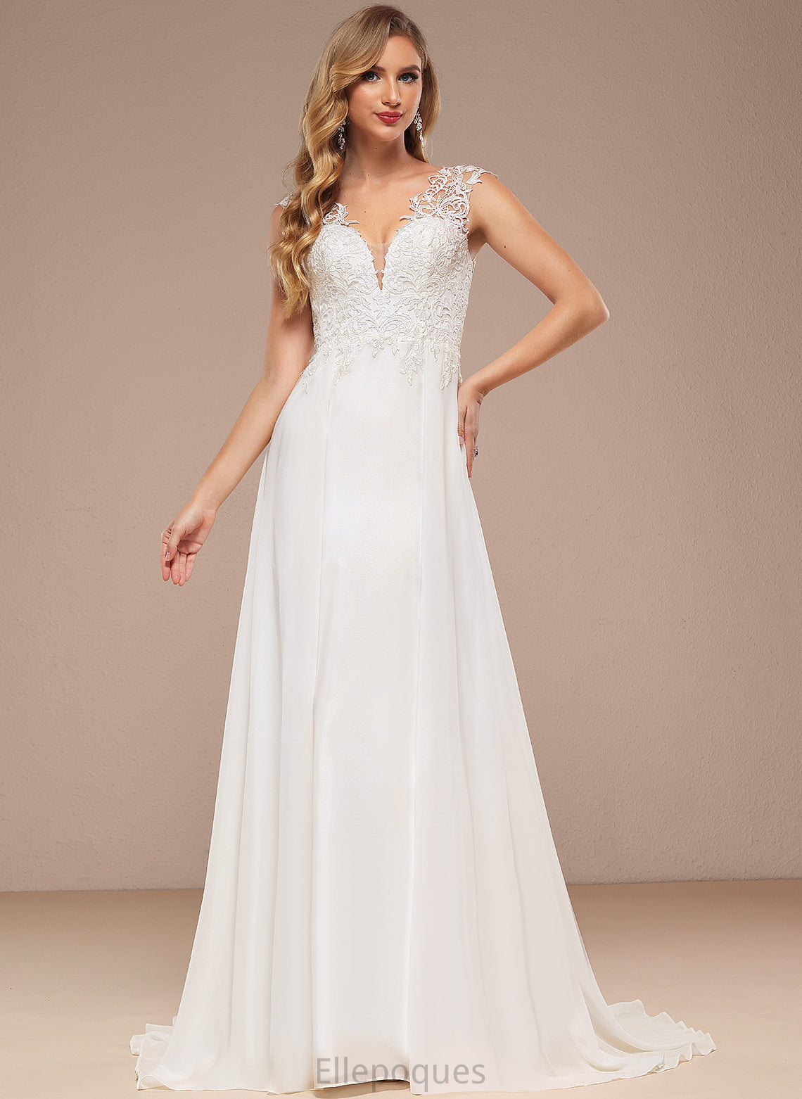 Lace Chiffon V-neck Dress Sweep Siena A-Line Wedding Dresses Wedding Train