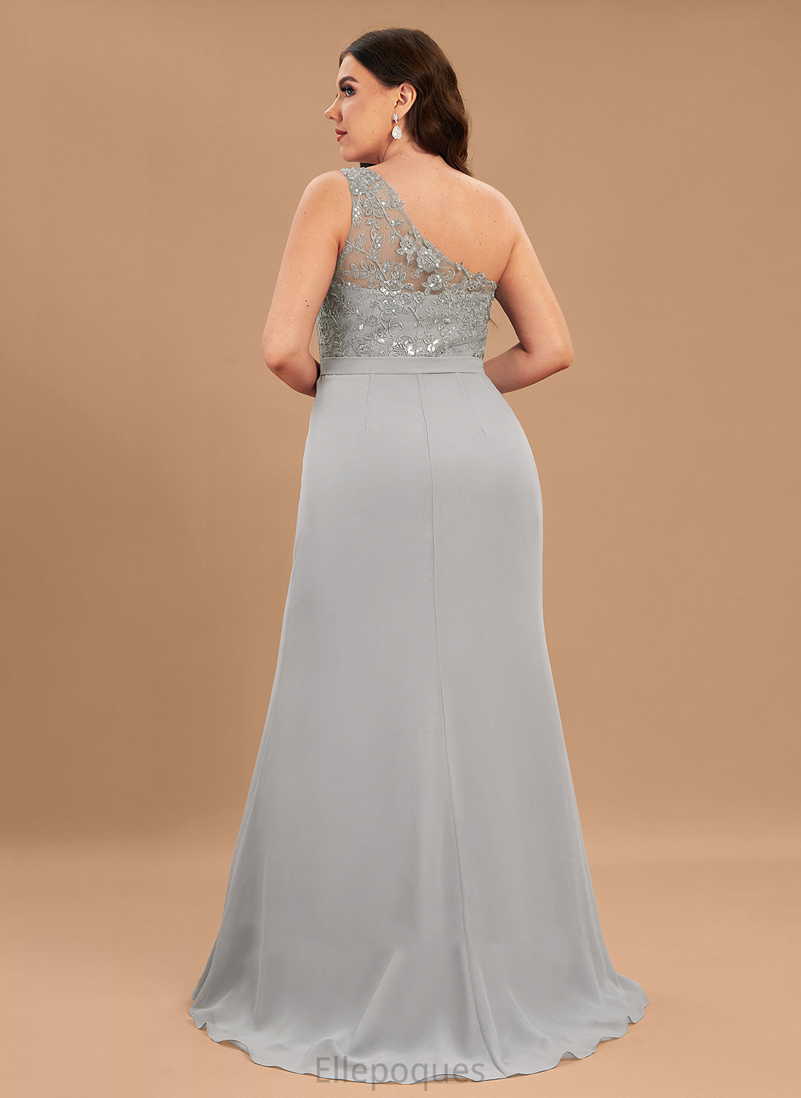 Neckline One-Shoulder SweepTrain Straps Fabric Silhouette Trumpet/Mermaid Lace Length Paola Natural Waist Floor Length Bridesmaid Dresses