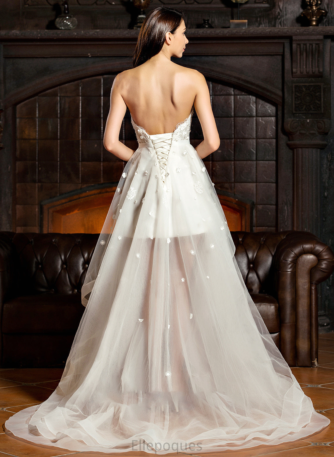 A-Line Tulle With Wedding Bow(s) Sweetheart Beading Charity Dress Asymmetrical Wedding Dresses