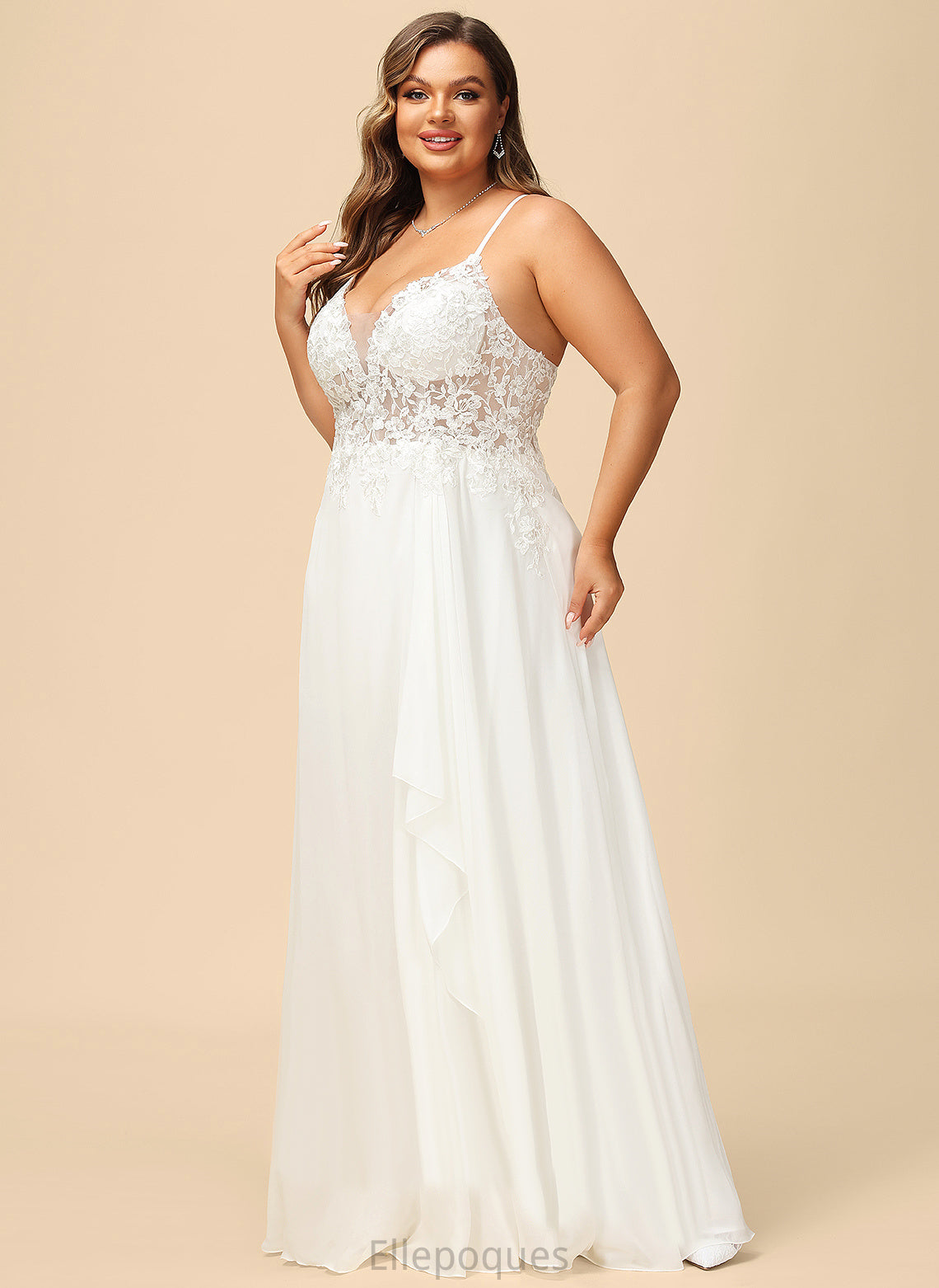 Chiffon With Wedding Dresses Floor-Length Wedding Lace Dress V-neck A-Line Ryleigh Sequins