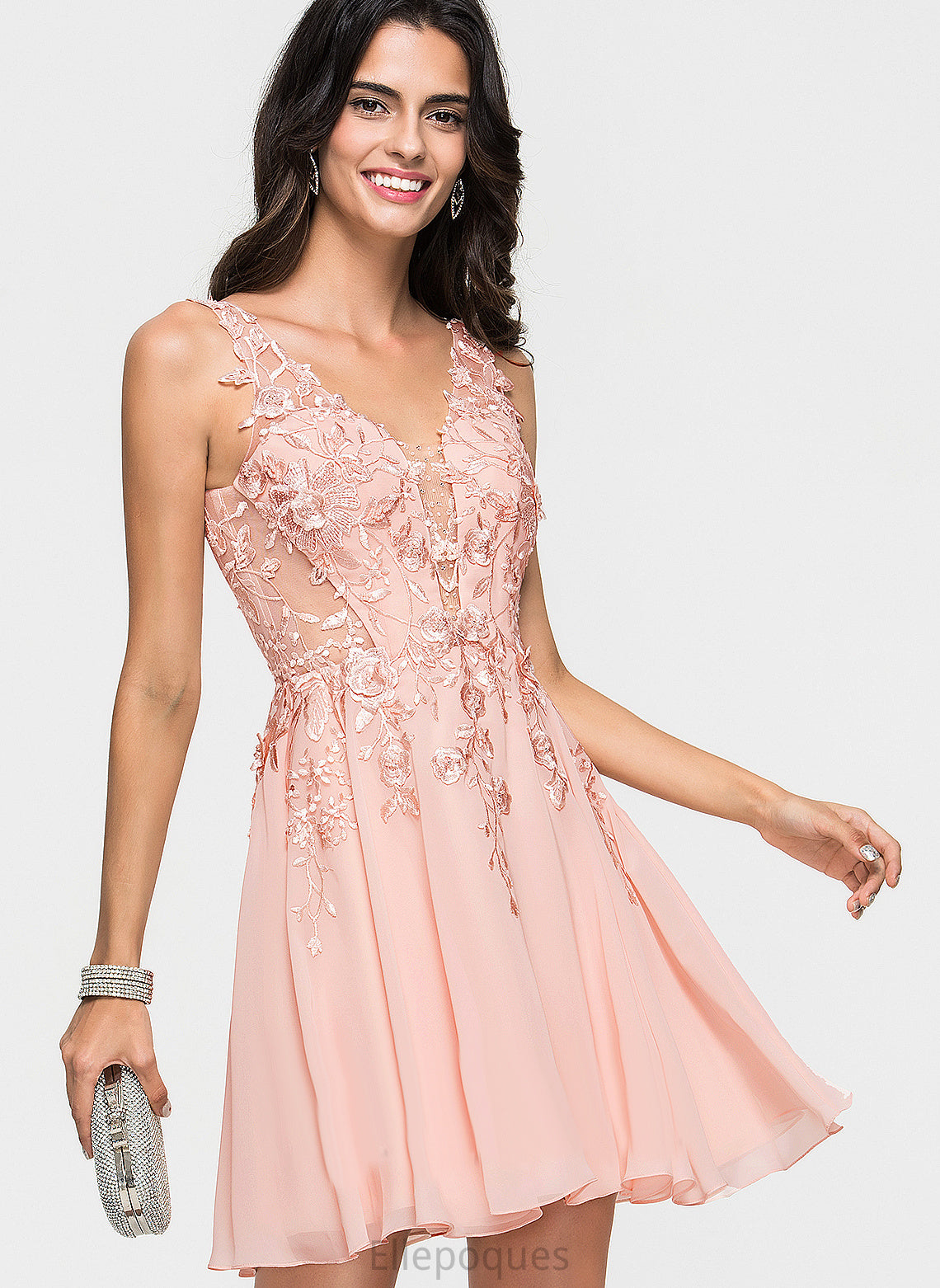 Beading Chiffon Homecoming A-Line Lace Dress Short/Mini With Homecoming Dresses Myla V-neck