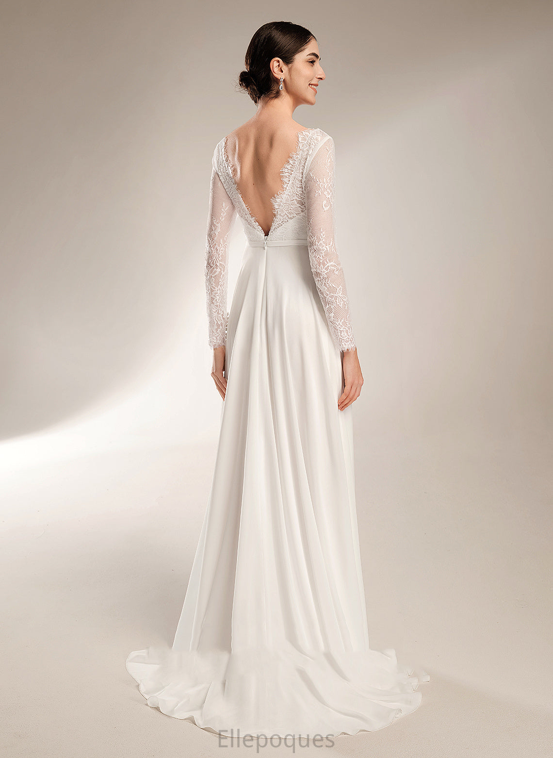 Lace A-Line Train Chiffon Dress Wedding Dresses Wedding V-neck Sweep Shayla