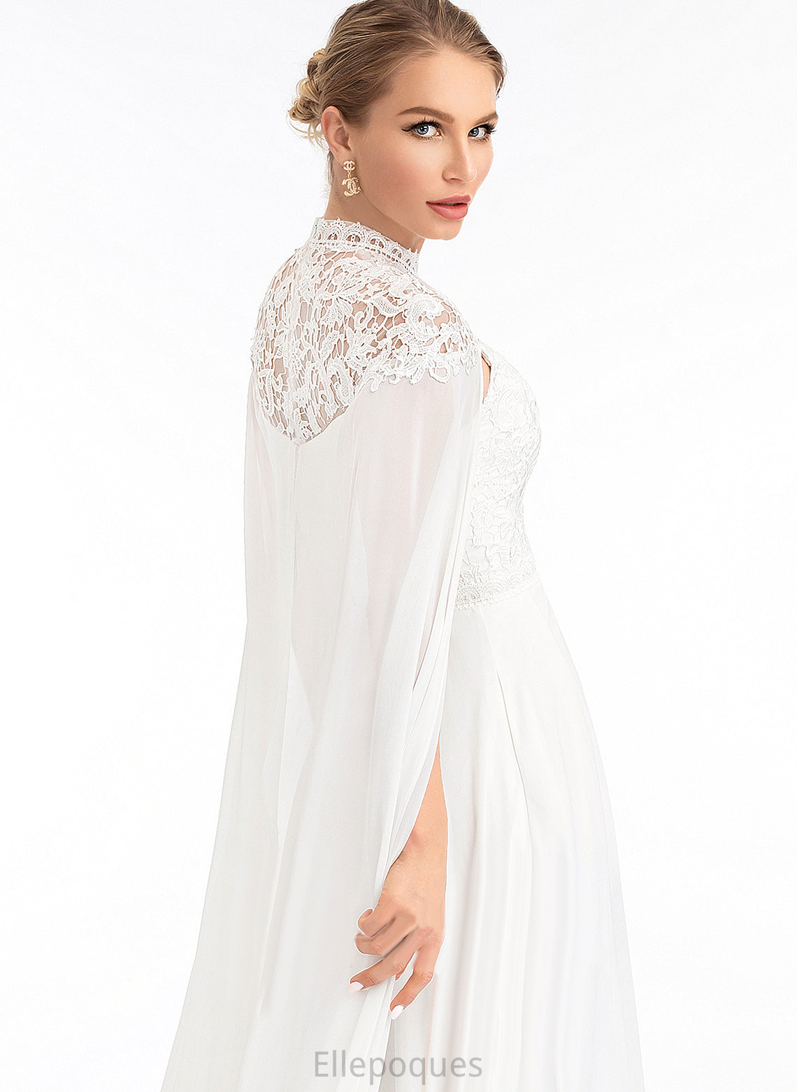 High A-Line Dress Floor-Length Lace Wedding Taniyah Neck Wedding Dresses Chiffon