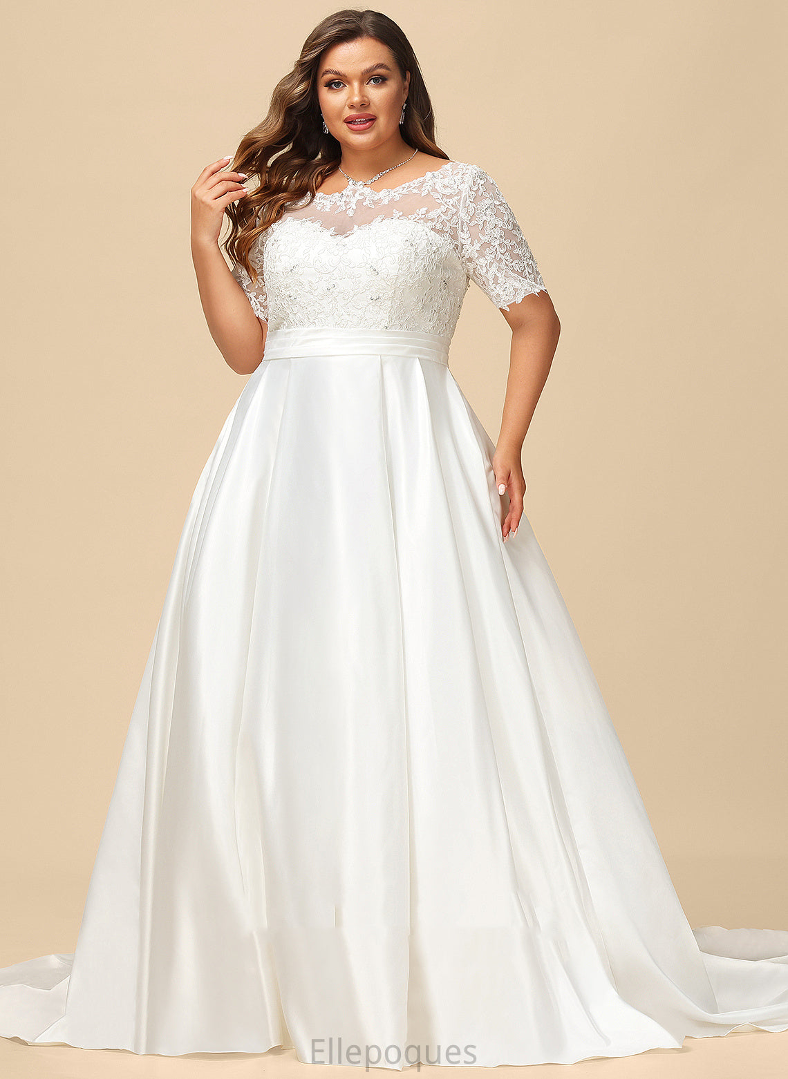 Satin Dress Wedding Dresses Wedding Sequins Lace Ball-Gown/Princess Court Pockets Train With Rebecca Beading