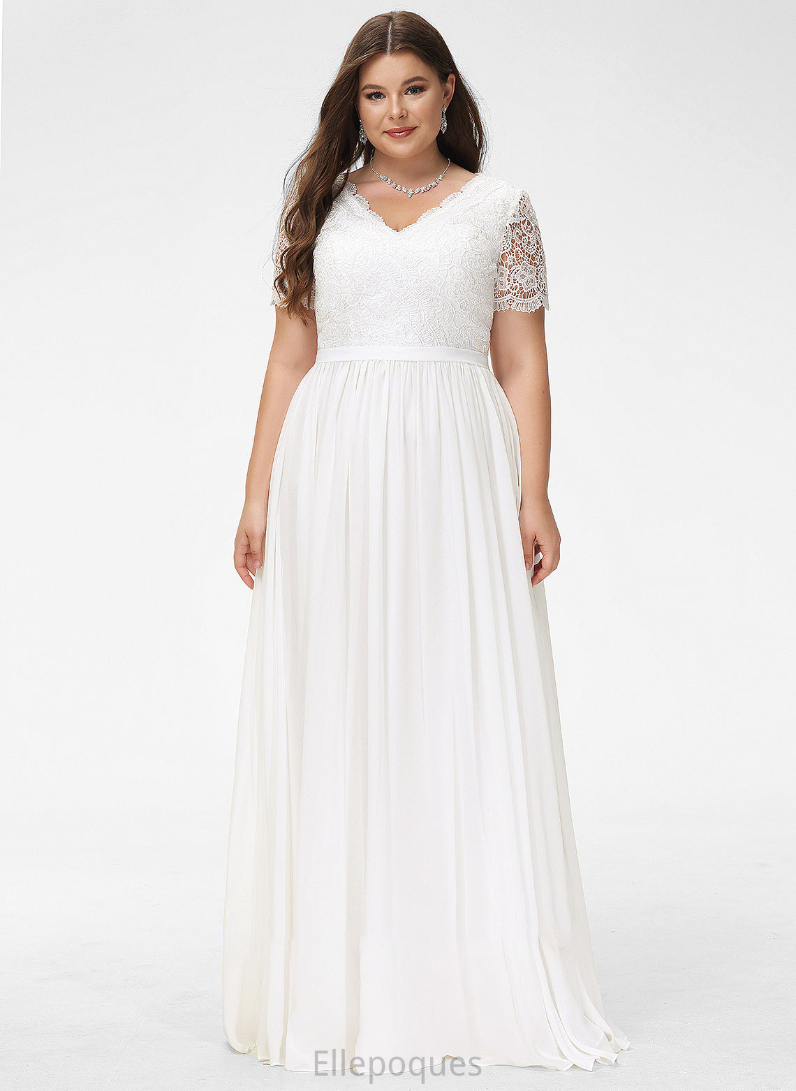 Addyson Floor-Length Lace Wedding Dresses A-Line Chiffon V-neck Wedding Dress