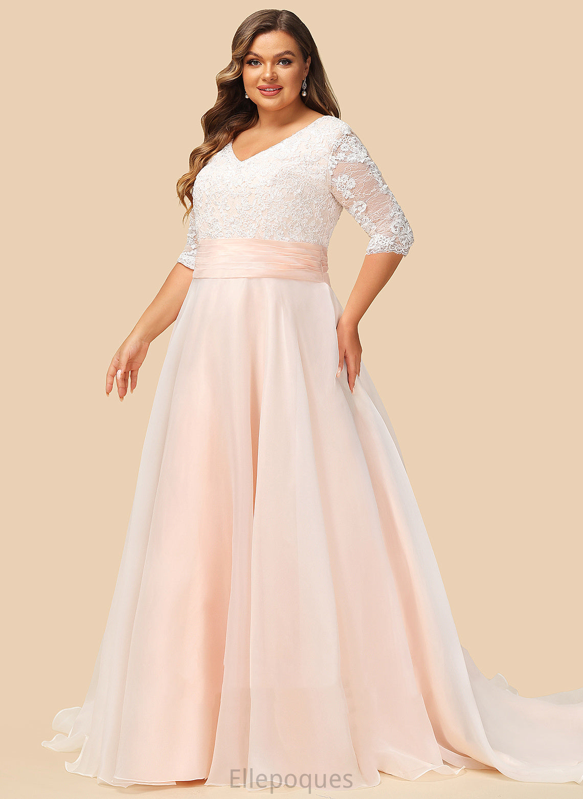 Lace Wedding Court Ball-Gown/Princess Dress Donna Wedding Dresses V-neck With Train Organza Ruffle