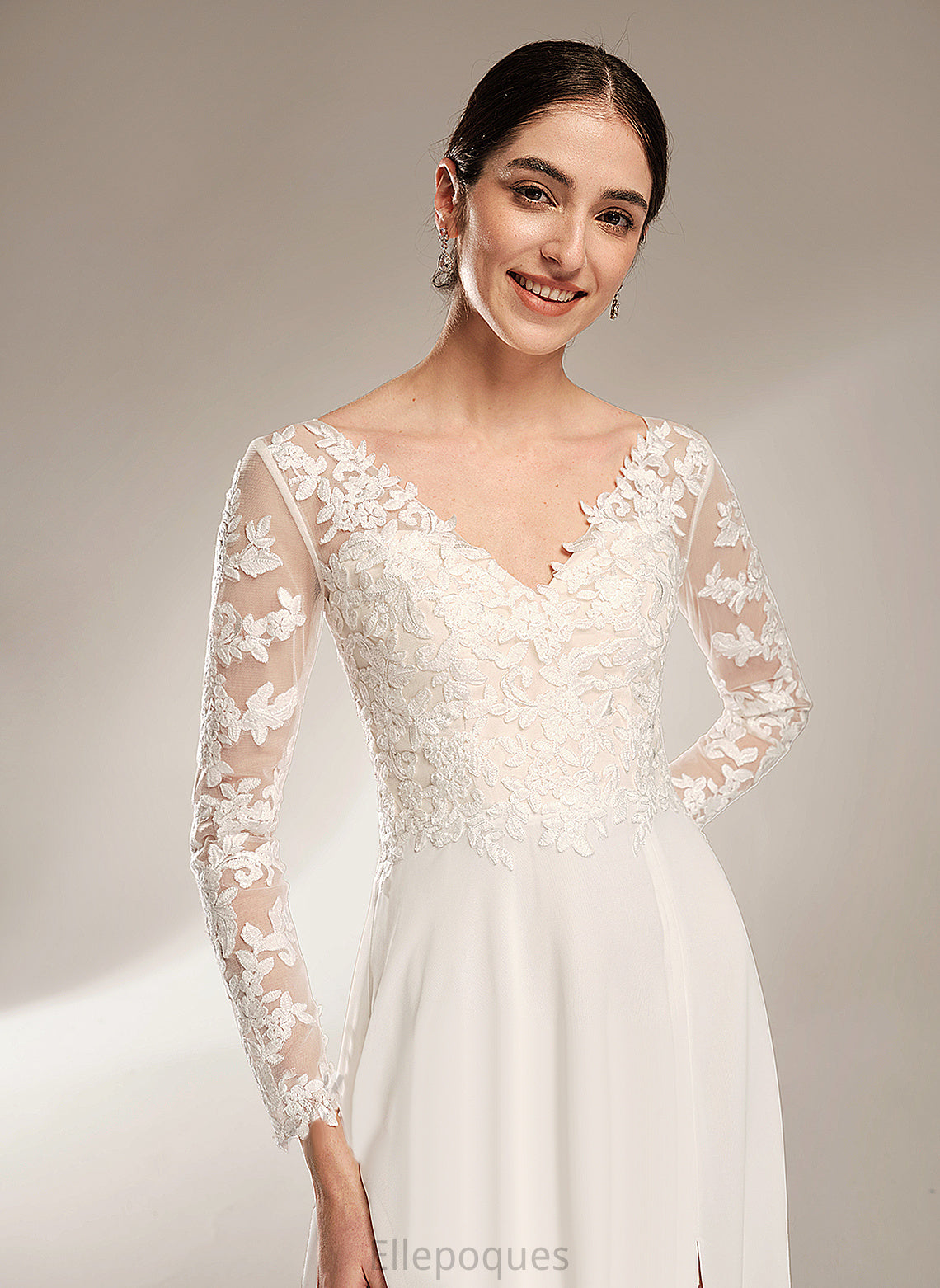 Lace A-Line Dress Katrina Floor-Length V-neck Wedding Chiffon Wedding Dresses