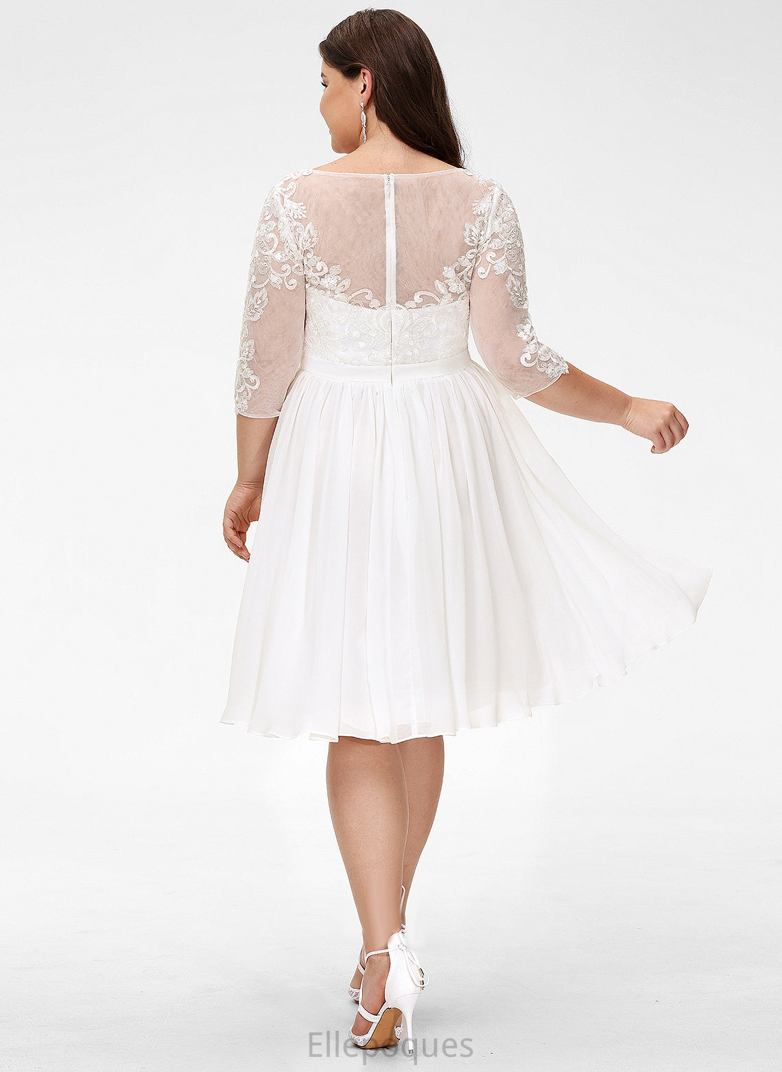 Knee-Length Dress Wedding With Lace A-Line Chiffon Sequins Wedding Dresses Cherish Scoop Neck