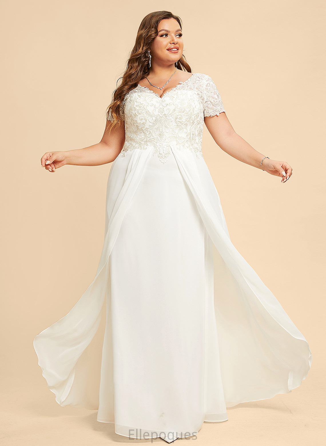 Chiffon With Lace Kaelyn A-Line Floor-Length Dress Wedding Dresses V-neck Wedding